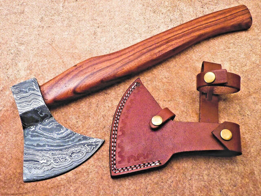 Custom Made Viking Bearded Damascus Steel Axe Hatchet Tomahawk with Cocobolo Wood Handle