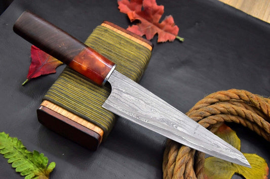 Custom San Mai Damascus Steel Chef Knife Handmade – Walnut & Resin Handle, 12.5"


