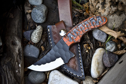 Custom Skinner Knife AUS-8 Steel Hard Wood – Camping & Veterans Gift