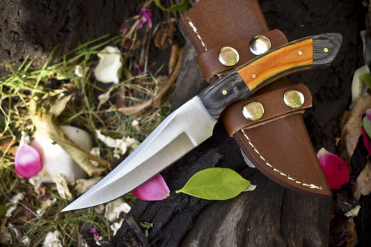 Custom Skinner Knife | AUS-8 Steel | Hardwood Handle & Wooden Bolster | 8.5" EDC Knife