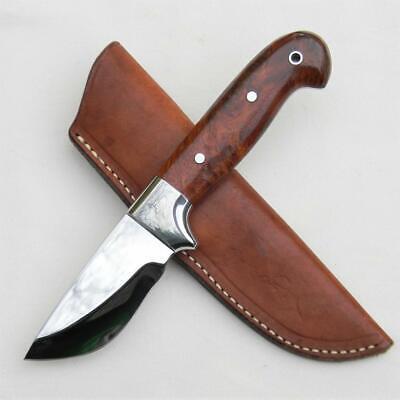 Custom Summit Skinner Hunting Knife | Redwood Burl Handle & Leather Sheath