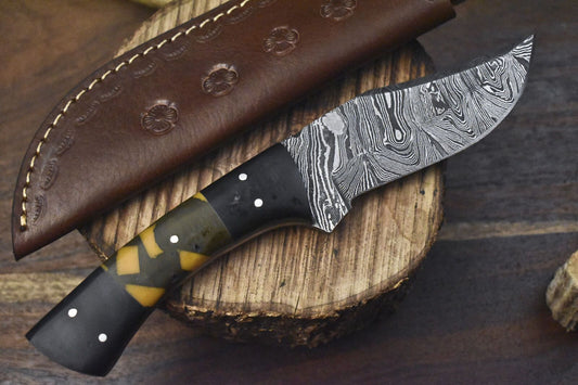 Custom Twist Damascus Skinner Knife Corian Handle Survival Fixed Blade