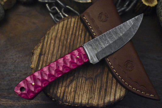 Custom Twist Damascus Skinner Knife Hardwood Handle EDC Fixed Blade