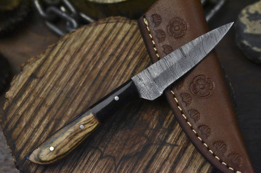 Custom Twist Damascus Skinner Knife Hardwood Micarta Bolster 6" EDC Hiking Blade

