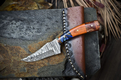 Custom Twist Damascus Skinner Knife Mixed Material EDC Knife 7" Handmade