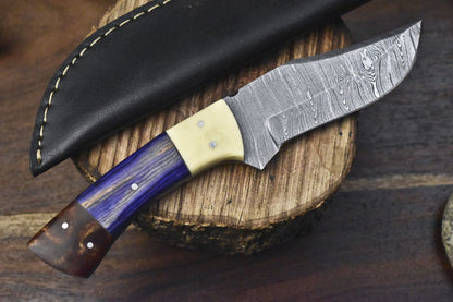 Custom Twist Damascus Skinner Knife with Hardwood Handle for Camping – Limited Edition