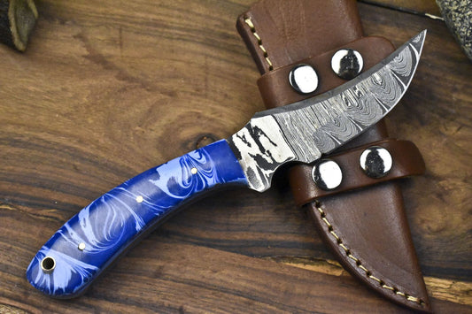 Custom Twist Damascus Skinner Knife with Micarta Handle – 8" Handmade Fishing & Hunting Knife