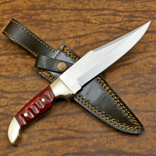 D2 Full Tang Bowie Knife 12" Hunting Knife with Pakka Wood Handle 