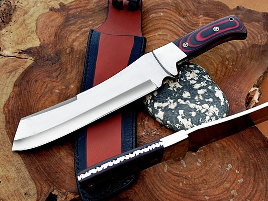 D2 Steel Custom High Polish Full Tang Tactical Bowie Knife with Micarta Handle