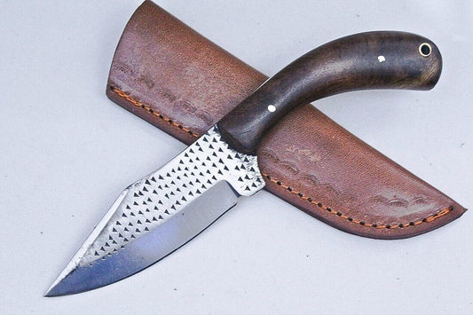 D2 Steel Hunting Skinner Knife – Walnut Wood Handle, Leather Sheath