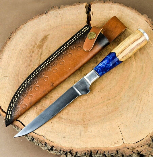 D2 Steel Sharp Fillet Knife Handmade Fillet Chef Knife Boning Knife Kitchen Knife Resin Wood 