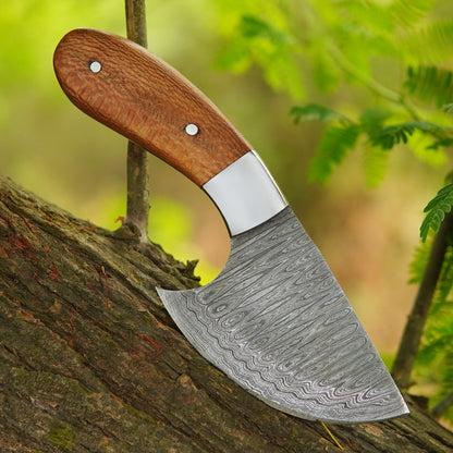 6.5" Handmade Damascus Skinner Knife with Oriental Wood Handle & Sheath