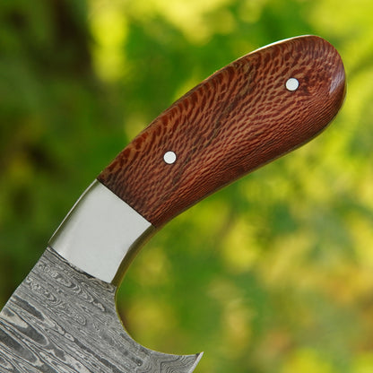 6.5" Handmade Damascus Skinner Knife with Oriental Wood Handle & Sheath