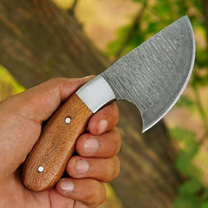 6.5" Handmade Damascus Skinner Knife with Oriental Wood Handle & Sheath