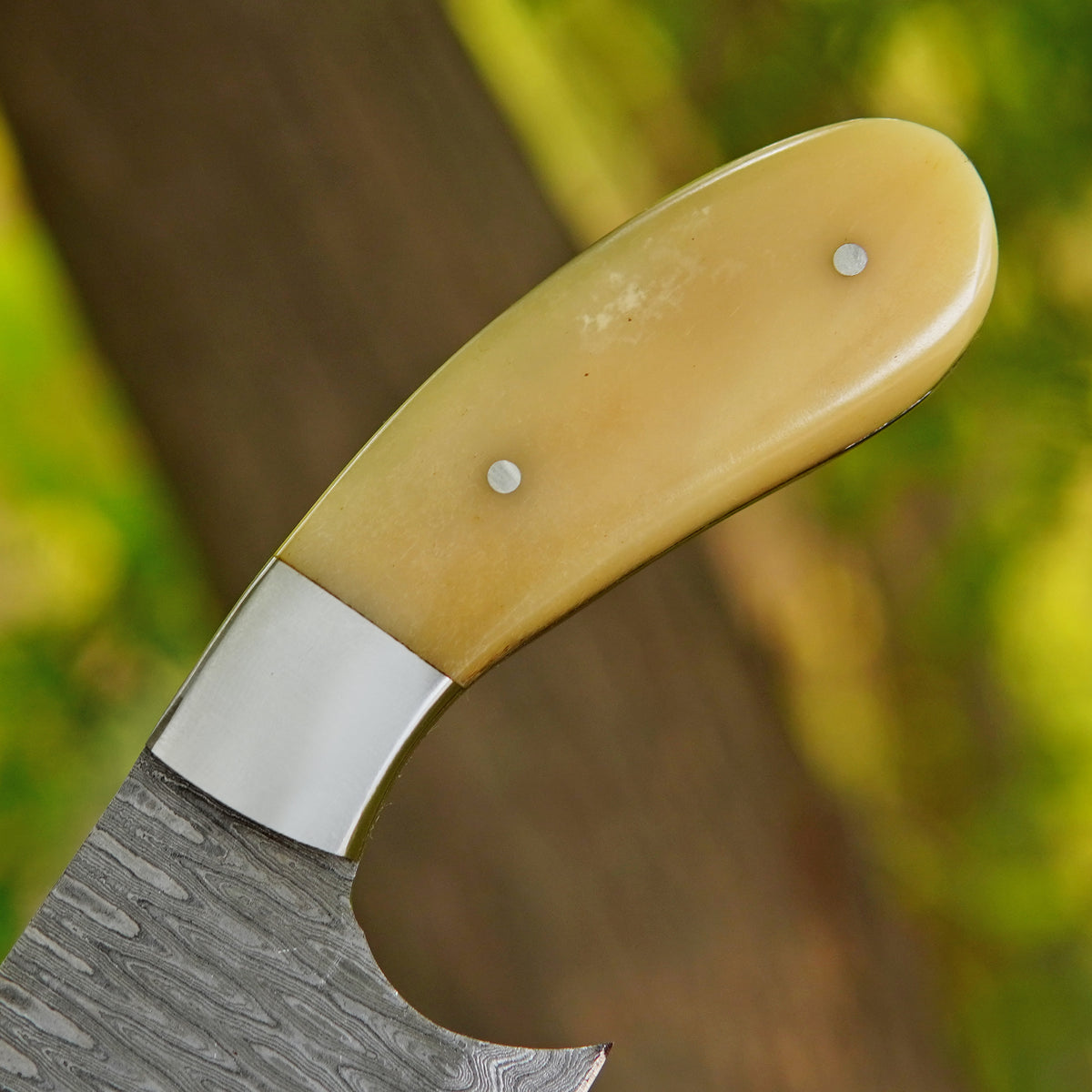 6.5" Handmade Damascus Skinner Knife with Camel Bone Handle & Sheath