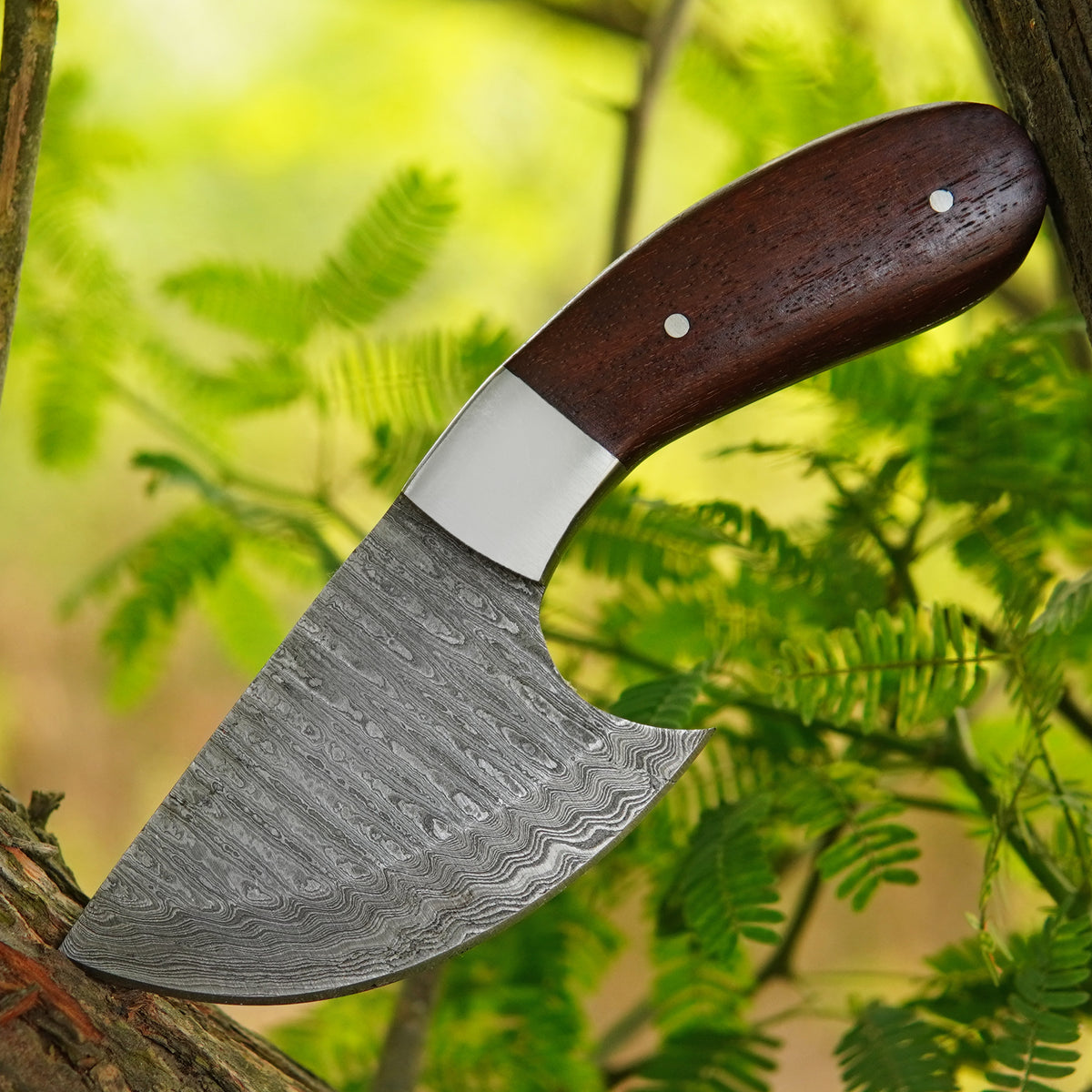 6.5" Handmade Damascus Skinner Knife with Rosewood Handle & Sheath