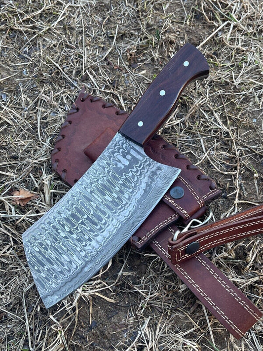 Damascus Chef Cleaver – Handmade Damascus Knife for Kitchen and Outdoor Use