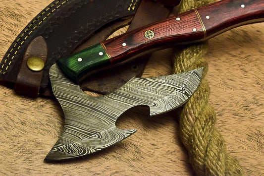 Damascus Full Tang Cleaver Chopper Tomahawk Axe Knife with Wood Handle