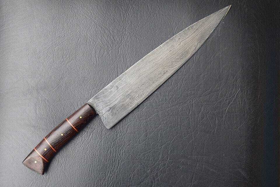 Damascus Handmade Beautiful Kitchen Chef Knife with Leather Sheath

