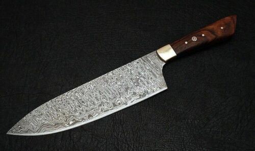  Damascus Handmade Kitchen Chef Knife Rose Wood Handle with Sheath