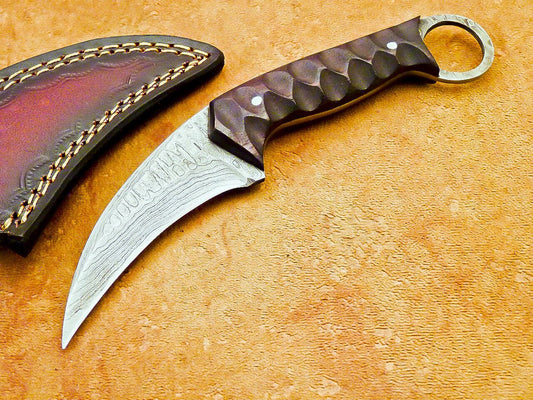 Damascus Karambit 7.5” Handmade Full Tang Damascus Steel Karambit Knife with Wood Handle