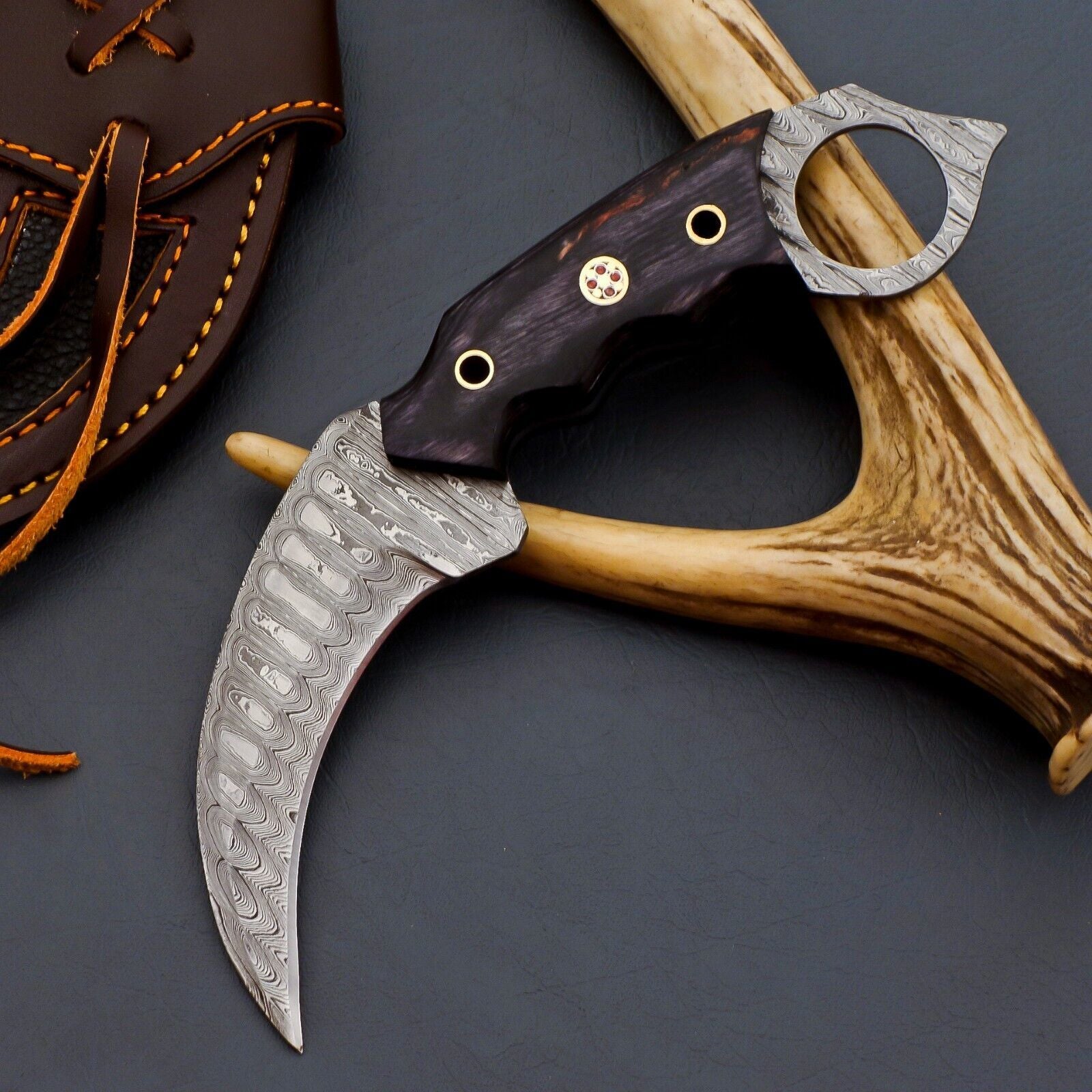 Damascus Karambit Custom Damascus Steel Karambit Knife With Pakkawood Handle