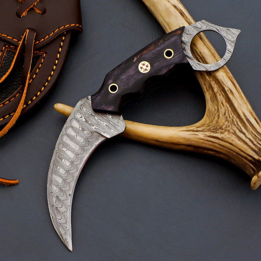 Damascus Karambit Custom Damascus Steel Karambit Knife With Pakkawood Handle