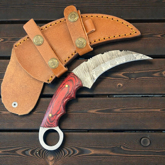 Damascus Karambit Damascus Steel Karambit Drop Point Hunting Knife With Pakkawood Handle