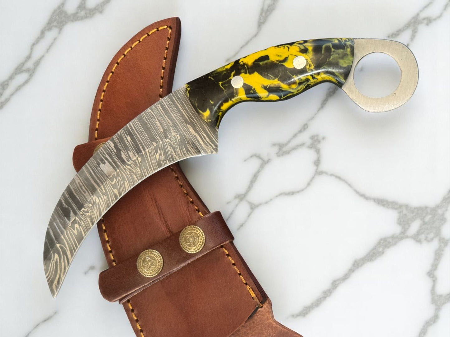 Damascus Karambit Knife 9.5” Handmade Damascus Steel Karambit with Resin Handle