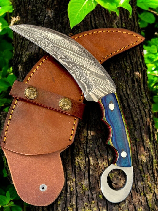 Damascus Karambit Knife 9.5” Handmade Karambit Damascus Steel Knife with Pakkawood Handle 