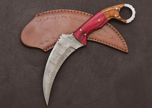 Damascus Karambit Knife Best Karambit Damascus Steel Hunting Knife with Wood Handle 