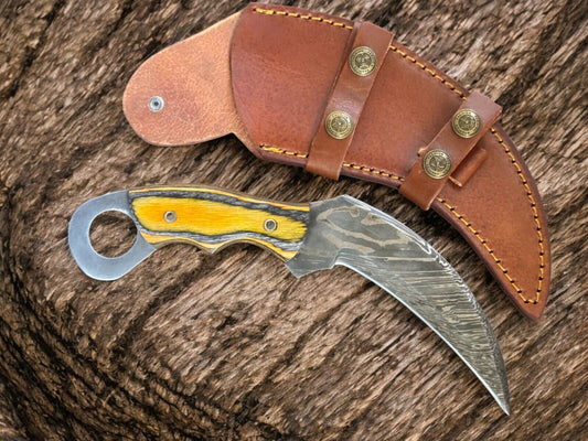 Damascus Karambit Knife Handmade Karambit Damascus Steel with Premium Pakkawood Handle 
