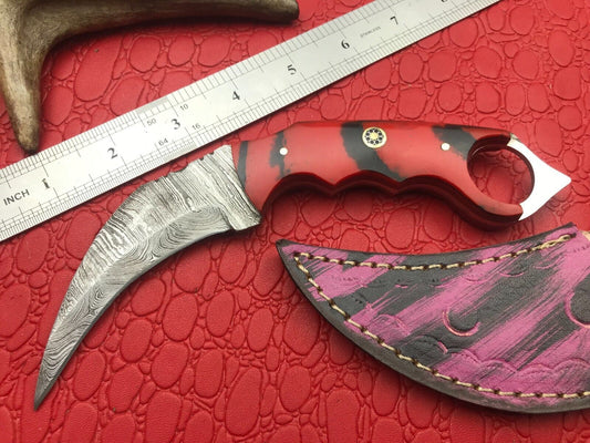 Damascus Karambit Twist Karambit Damascus Steel Hunting Knife With Resin Handle