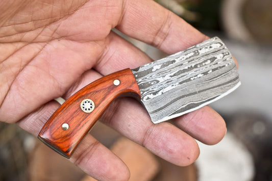 Damascus Skinner Knife with Hardwood Handle for Survival and Hunting