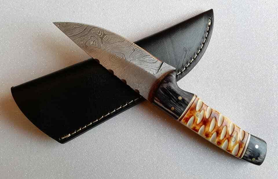  Damascus Skinner Knife with Micarta Handle – Custom Handmade Drop Point Hunting Blade