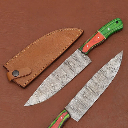  Damascus Steel 7" Chef Fillet Knife with Pakka Wood Handle & Leather Sheath