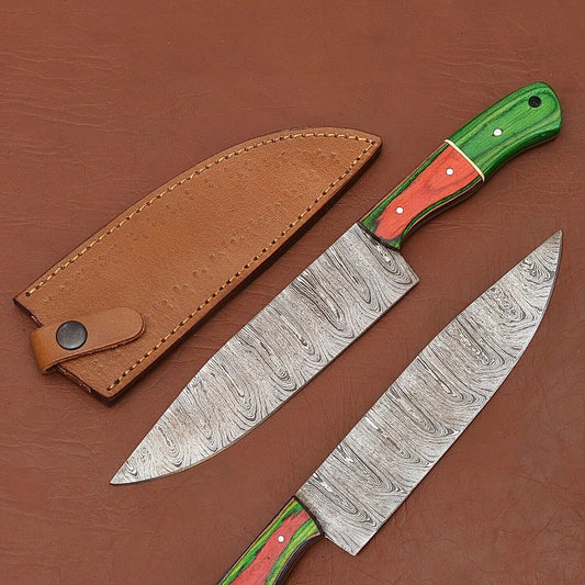  Damascus Steel 7" Chef Fillet Knife with Pakka Wood Handle & Leather Sheath