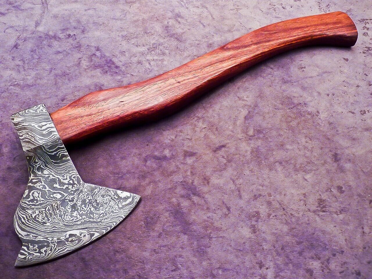   Damascus Steel Axe Unique Limited Edition with Natural Wood Handle and Leather Sheath