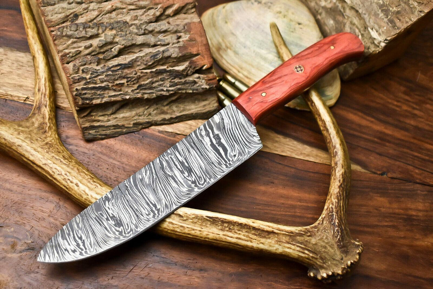 Handmade Damascus Steel Blade Chef Kitchen Knife With Full Tang PakkaWood Handle 