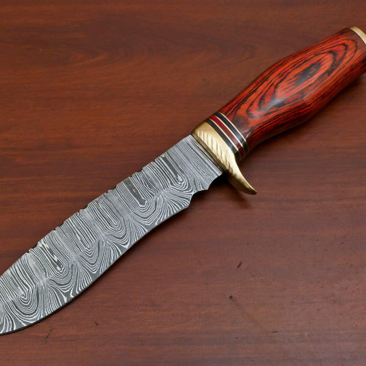 Damascus Steel Bowie Knife – Pakka Wood Handle & Brass Guard