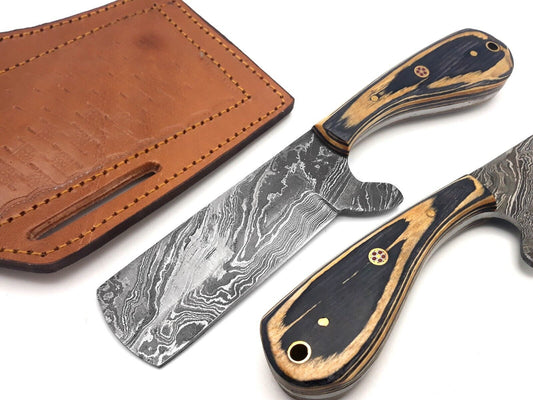 Damascus Steel Bull Cutter Knife 8" Full Tang Custom Bull Cutter Knife With Wood Handle