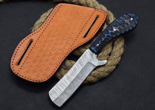 Damascus Steel Bull Cutter Knife Custom Cowboy Bull Cutter Knife with Dollar Sheet Handle
