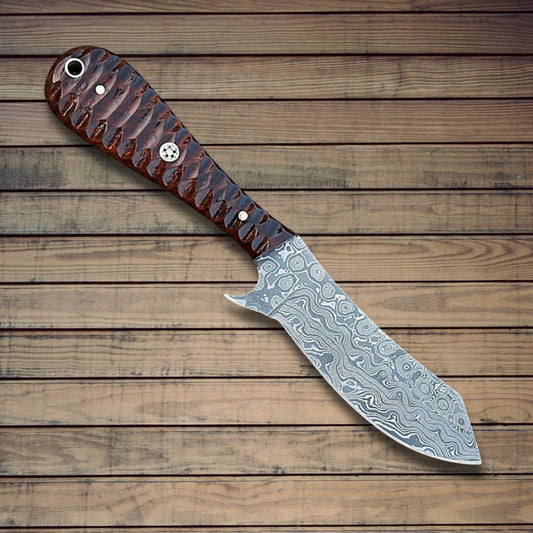 Damascus Steel Bull Cutter Knife Custom Handmade Hunting Bull Knife with Pakkawood Handle