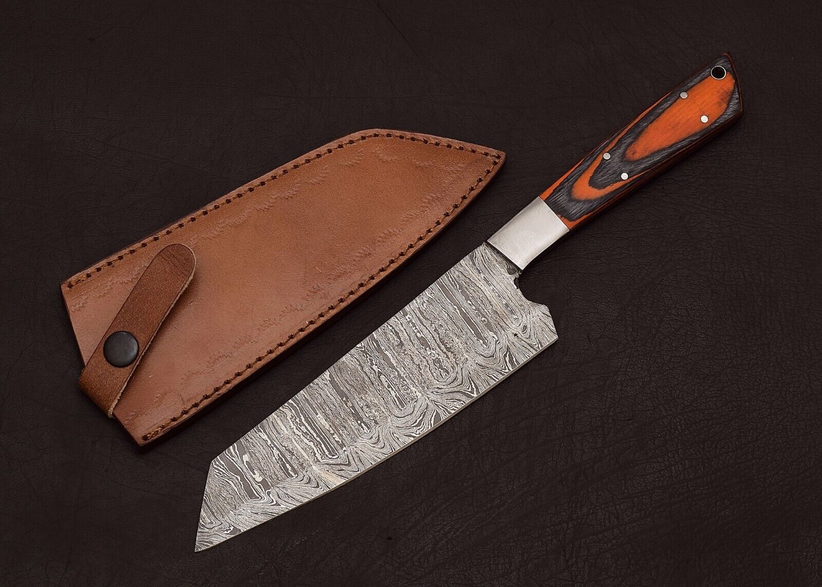  Damascus Steel Chef & Hunting Knife 8" Blade Pakka Wood Handle + Sheath