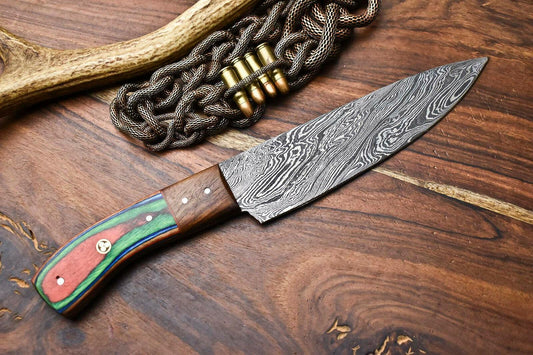 Damascus Steel Chef Knife Full Tang Damascus Kitchen Knife with Pakka Wood Handle