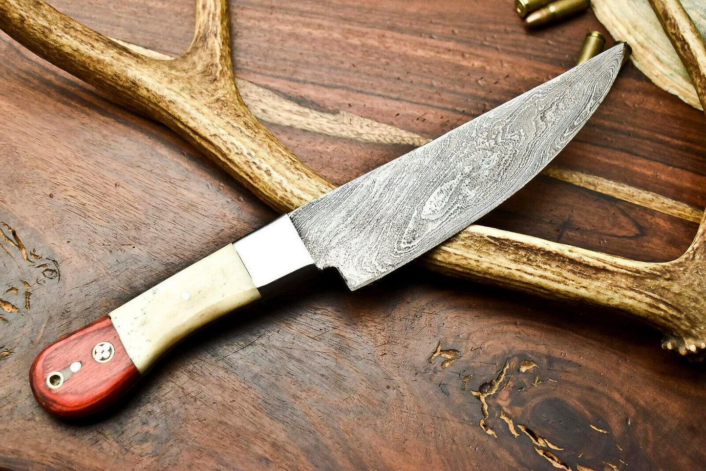  Damascus Steel Chef Knife – Full Tang Kitchen Knife with Camel Bone Handle