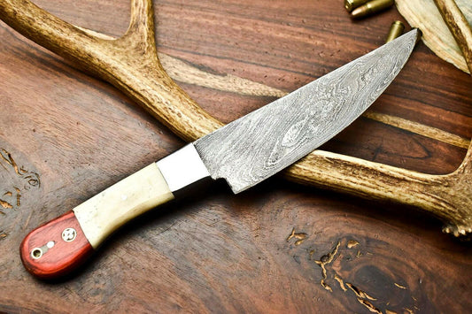  Damascus Steel Chef Knife – Full Tang Kitchen Knife with Camel Bone Handle