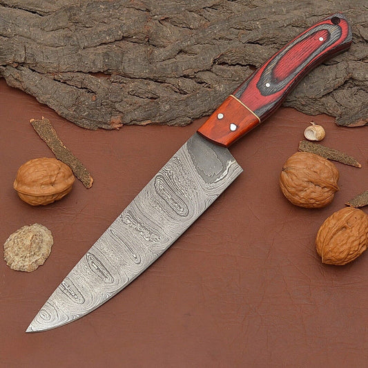  Damascus Steel Fillet Chef Knife with Ergonomic Pakka Wood Handle