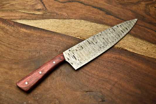 Damascus Steel Full Tang Chef Knife – Handmade Forged Kitchen & Outdoor Knife