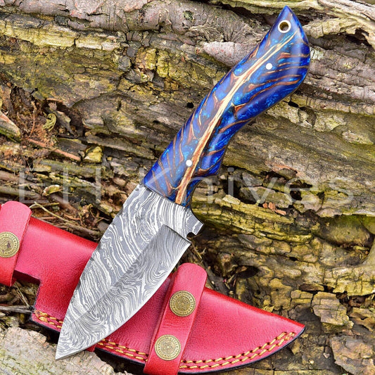 Damascus Steel Hunting Bowie Knife Pine Cone Handle Razor Sharp